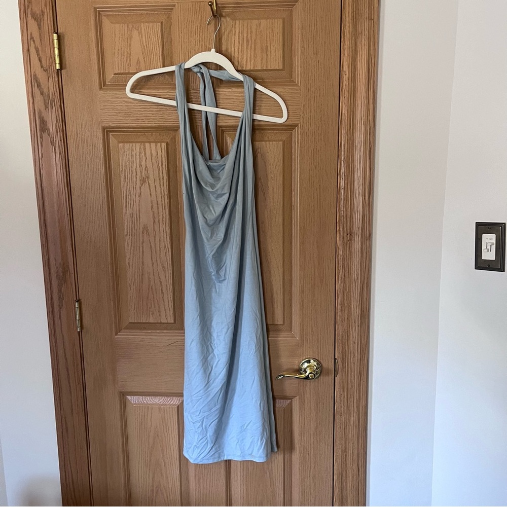 Elegant Light Blue Halter Dress